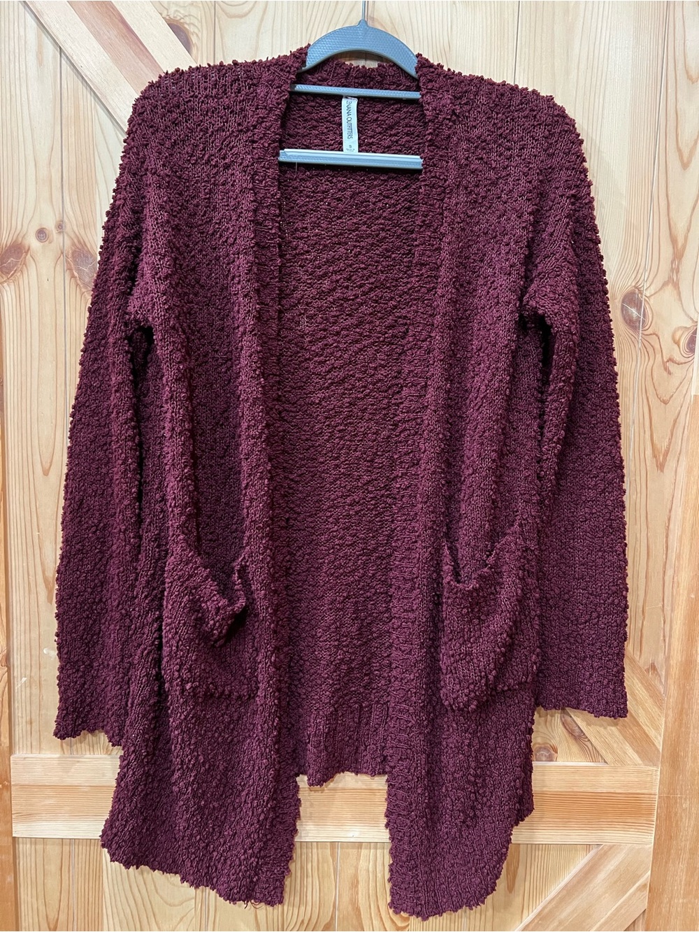 Zenana Outfitters Burgundy Open-Front Bouclé Cardigan